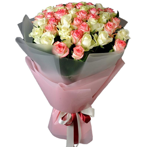 Фото товара 51 белая и розовая роза в Житомире