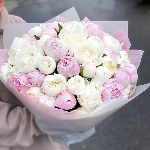 Фото товара 45 белых и розовых пионов в Житомире