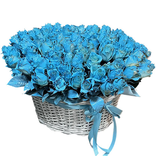 Фото товара 101 синяя роза в корзине в Житомире